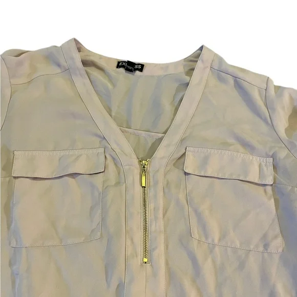 Express Light Pink Half Zip Long Sleeve Blouse | Women's M - Picture 4 of 5